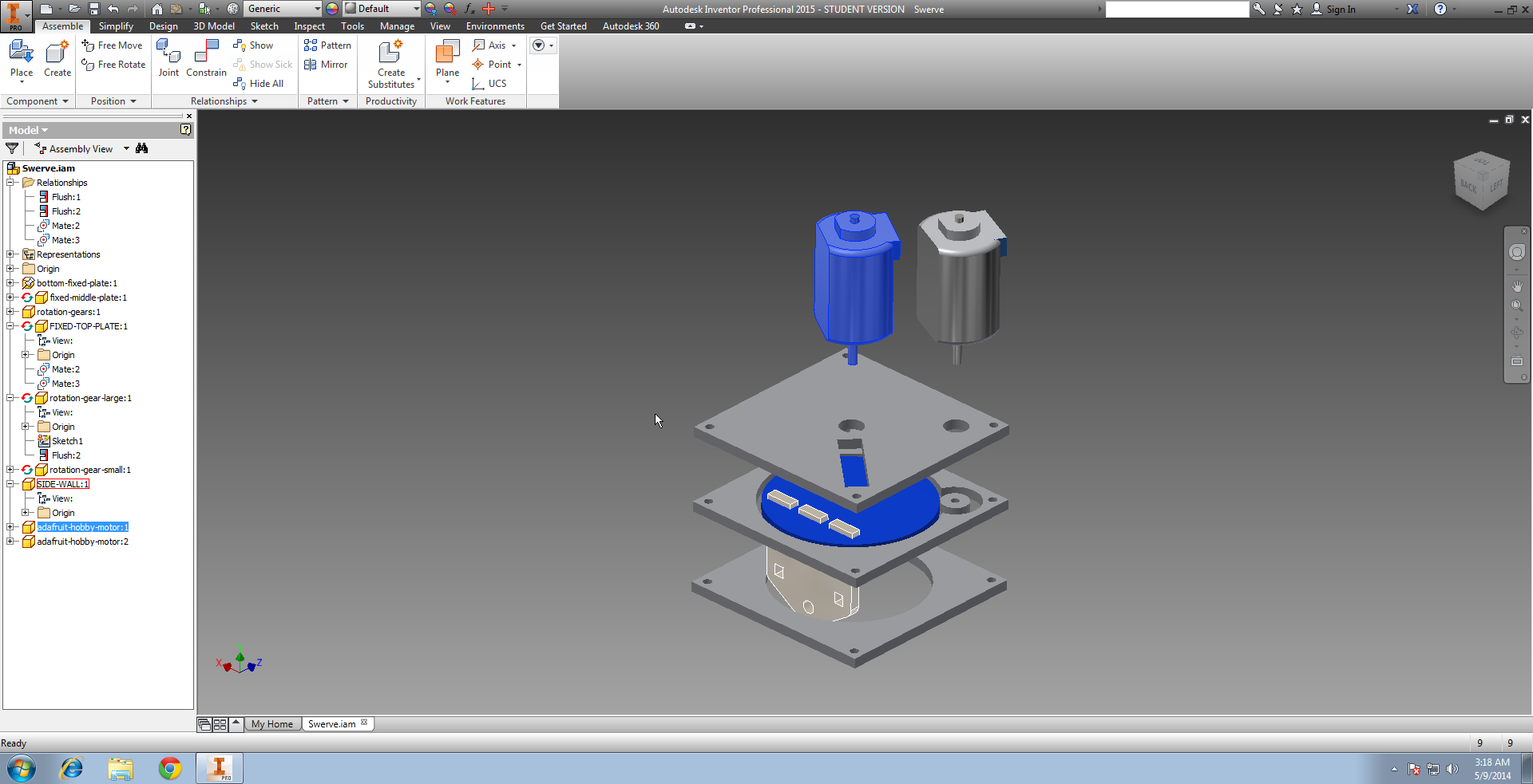 Tiny-swerve Prototype, drawn out in Inventor